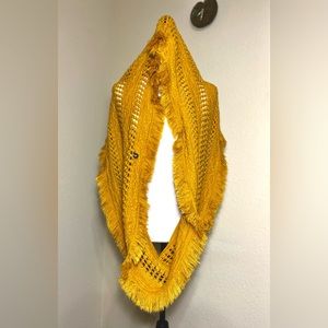 Mustard yellow knit infinity scarf with frayed edges RUE 21 Acrylic